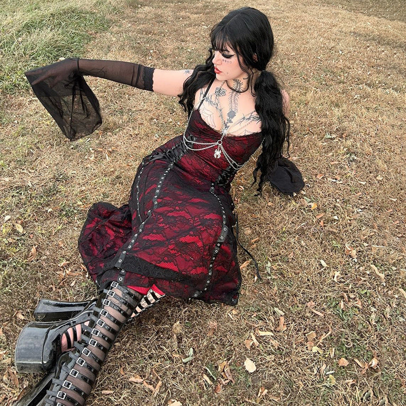 Lace Layered Cami Dress Comfortable Gothic Style