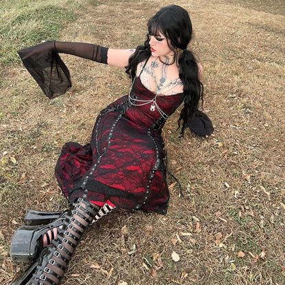Lace Layered Cami Dress Comfortable Gothic Style