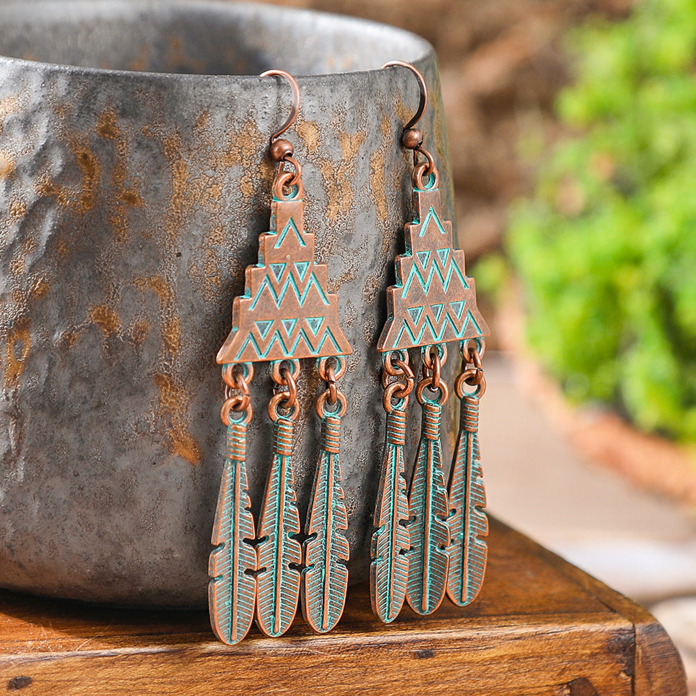 Bohemian Style Geometric Turquoise Tassel Earrings Set