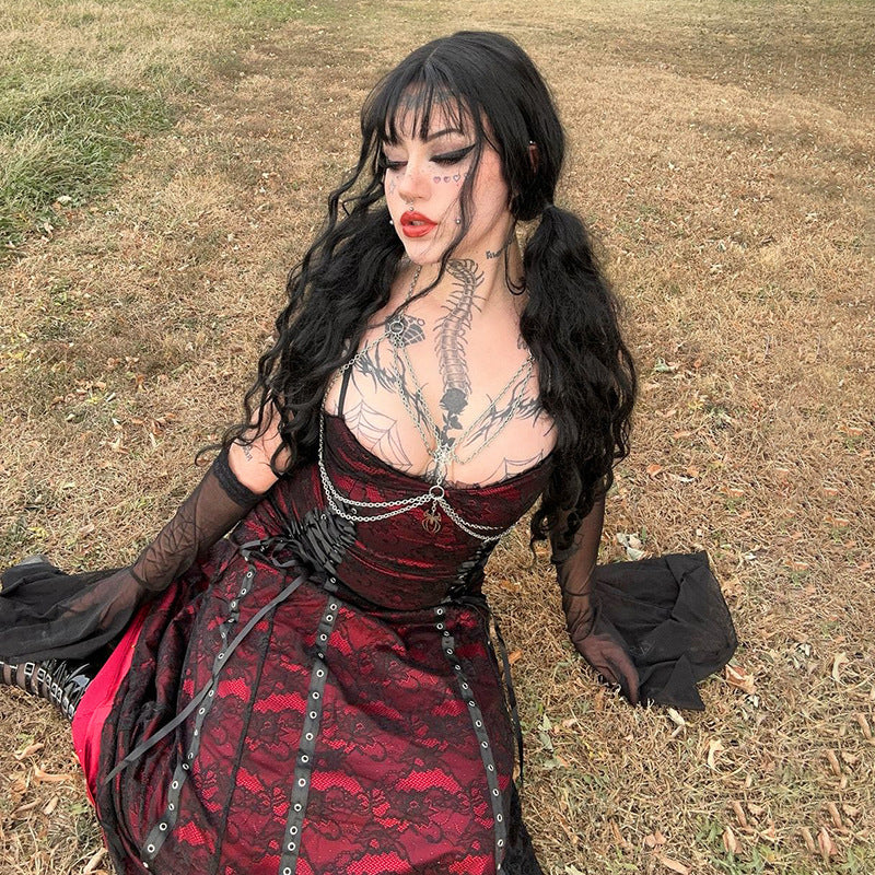 Lace Layered Cami Dress Comfortable Gothic Style