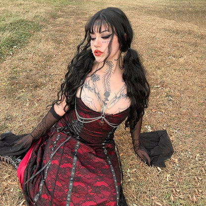 Lace Layered Cami Dress Comfortable Gothic Style