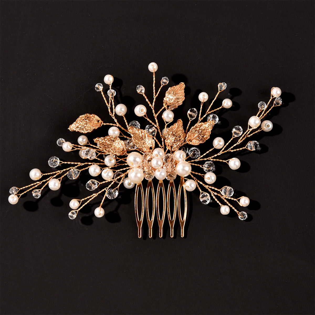 Gold Leaf Crystal Bridal Hair Comb Elegant Headpiece