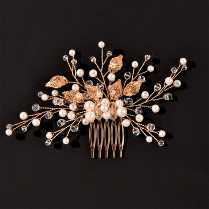 Gold Leaf Crystal Bridal Hair Comb Elegant Headpiece
