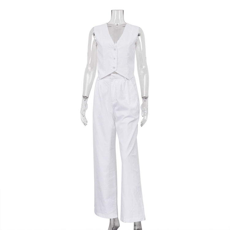 Casual Sleeveless Cotton Vest & Long Pants Set