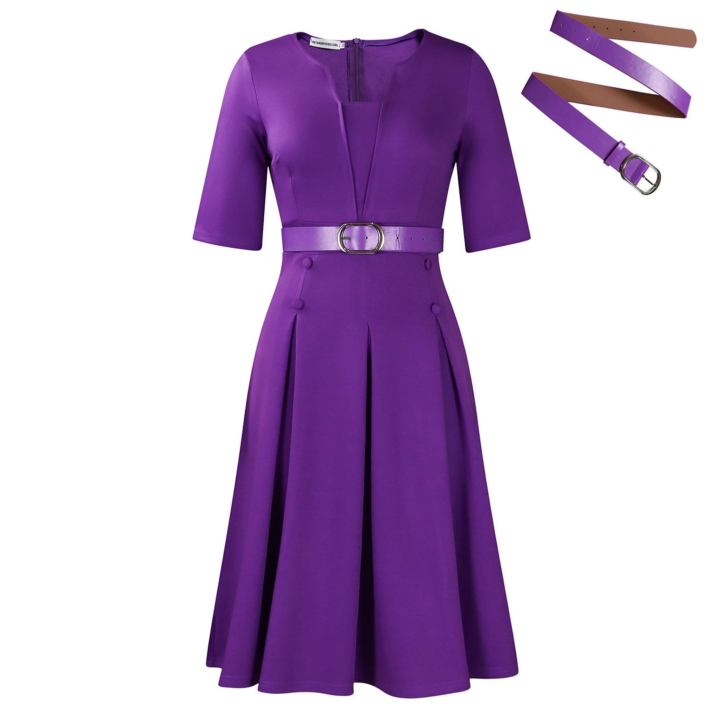 Elegant A-Line Dress With Belt For Women