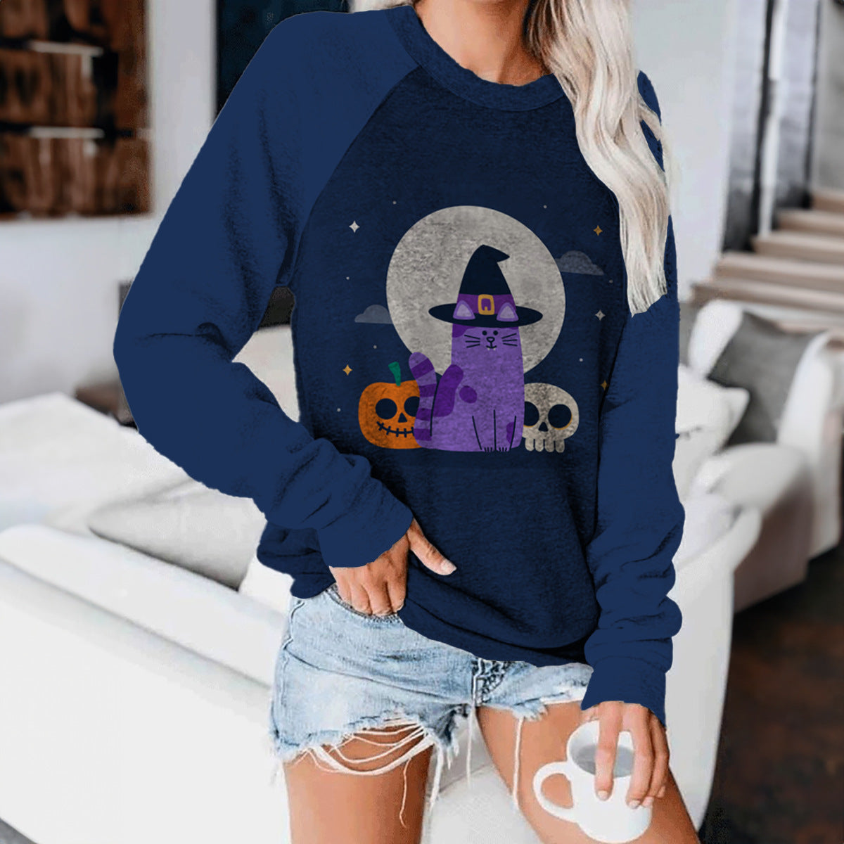 New 3D Digital Printing Long-Sleeved T-Neck Sweater