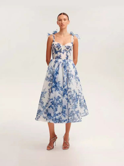 Off-Shoulder Elegant A-Line Evening Dress in Blue and Pink