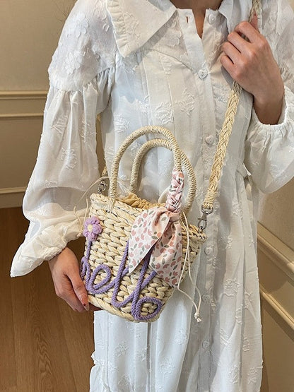 Trendy Beach Tote Bag With Letter Decoration And Scarf