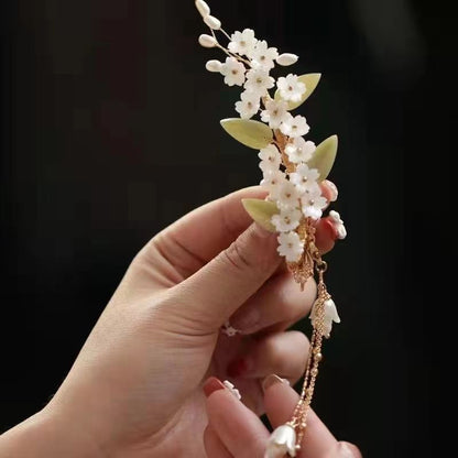 Classic Floral Tassel Hair Clip Elegant Side Clutch