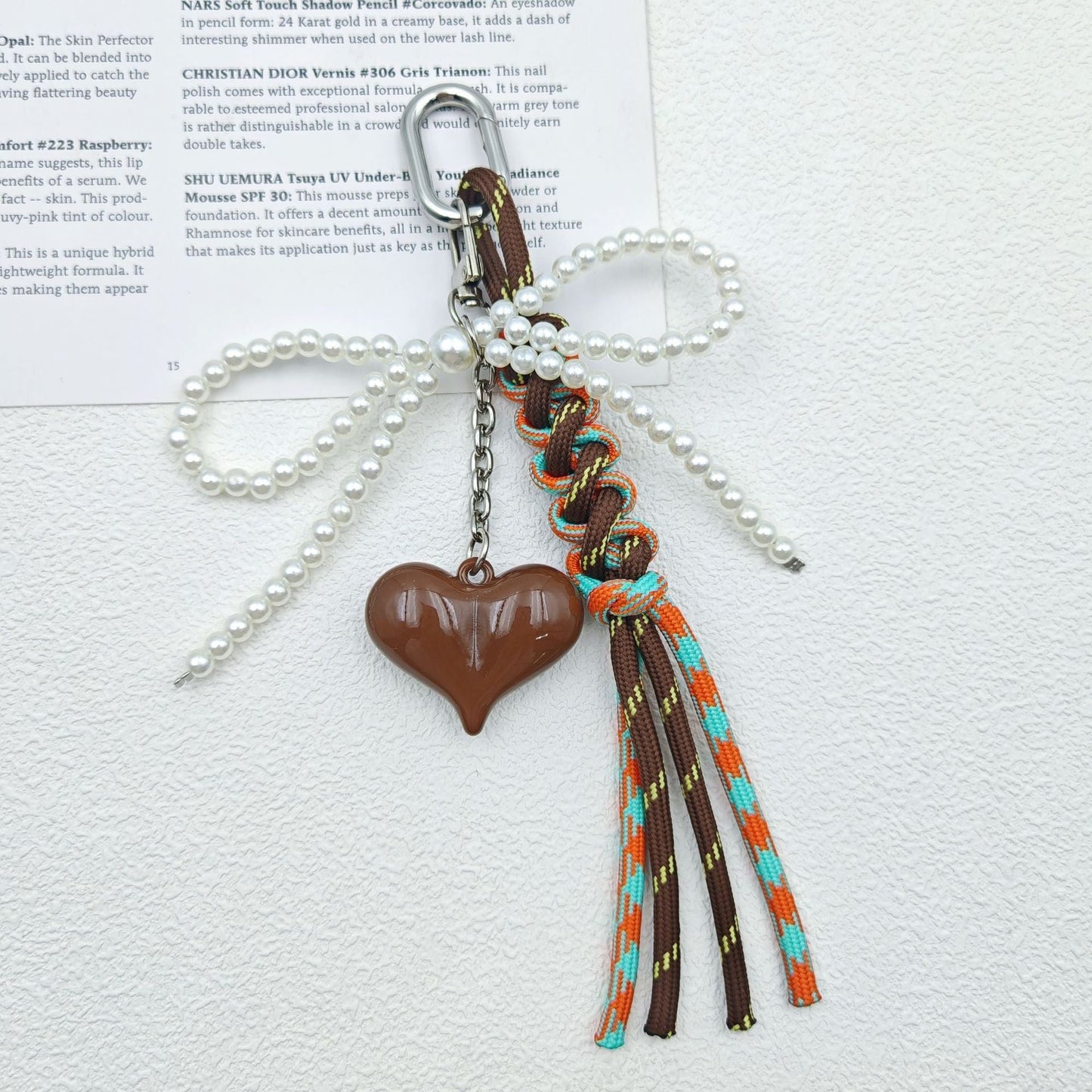 Cute Pearl Bow Colorful Braided Bag Charm