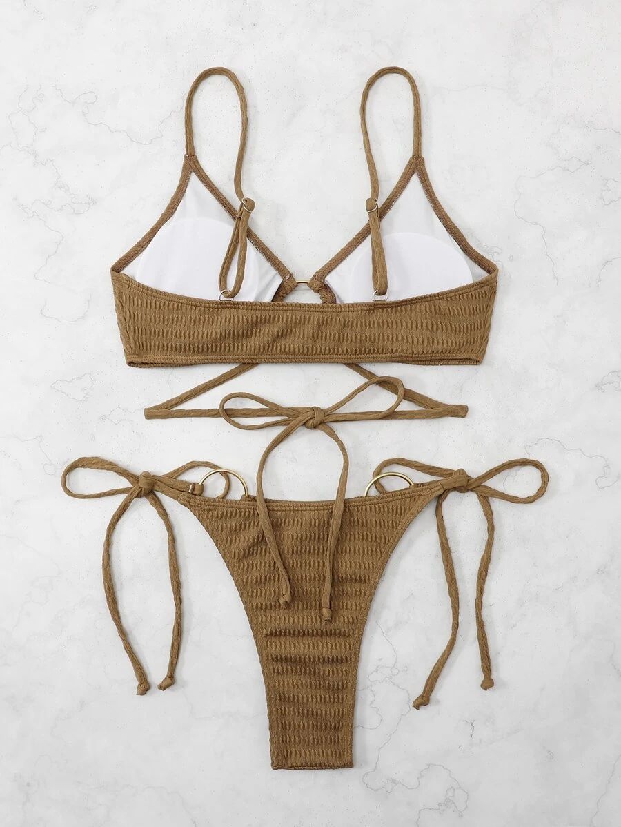 Solid Color Backless Bikini Swimwear