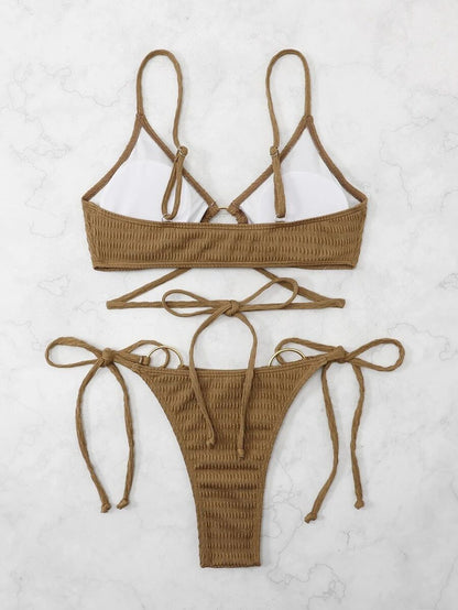 Solid Color Backless Bikini Swimwear