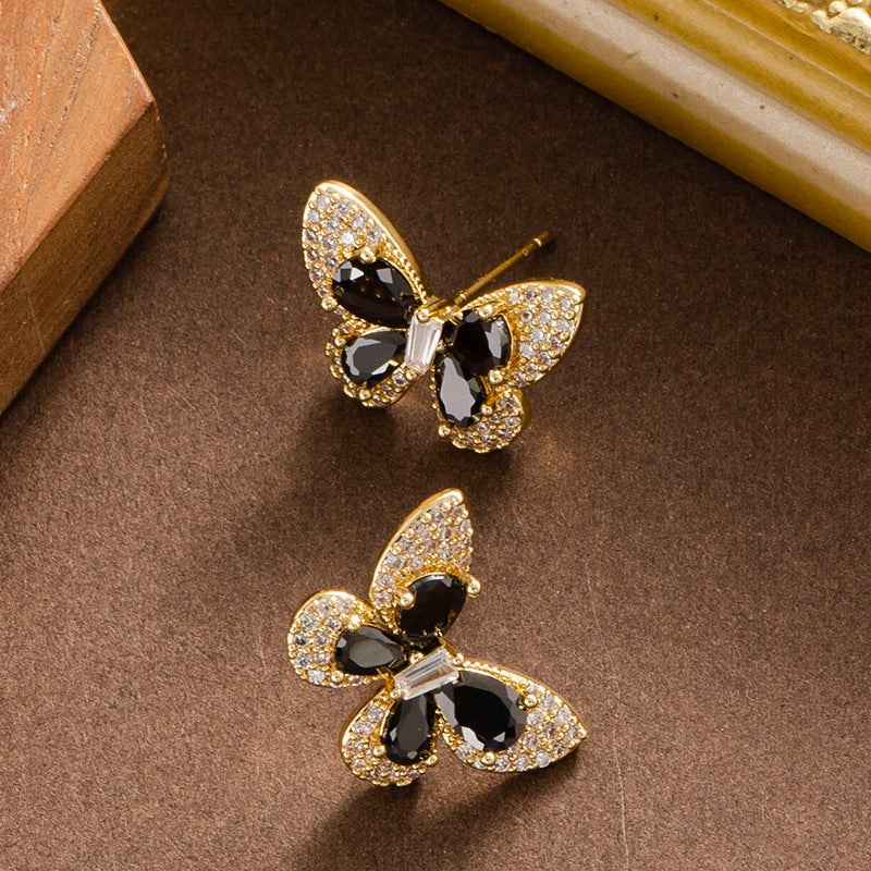 Elegant Butterfly Stud Earrings With Zircon Stones