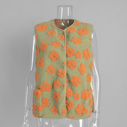 Floral Print Sleeveless Vest for Women Comfortable Casual Cardigan