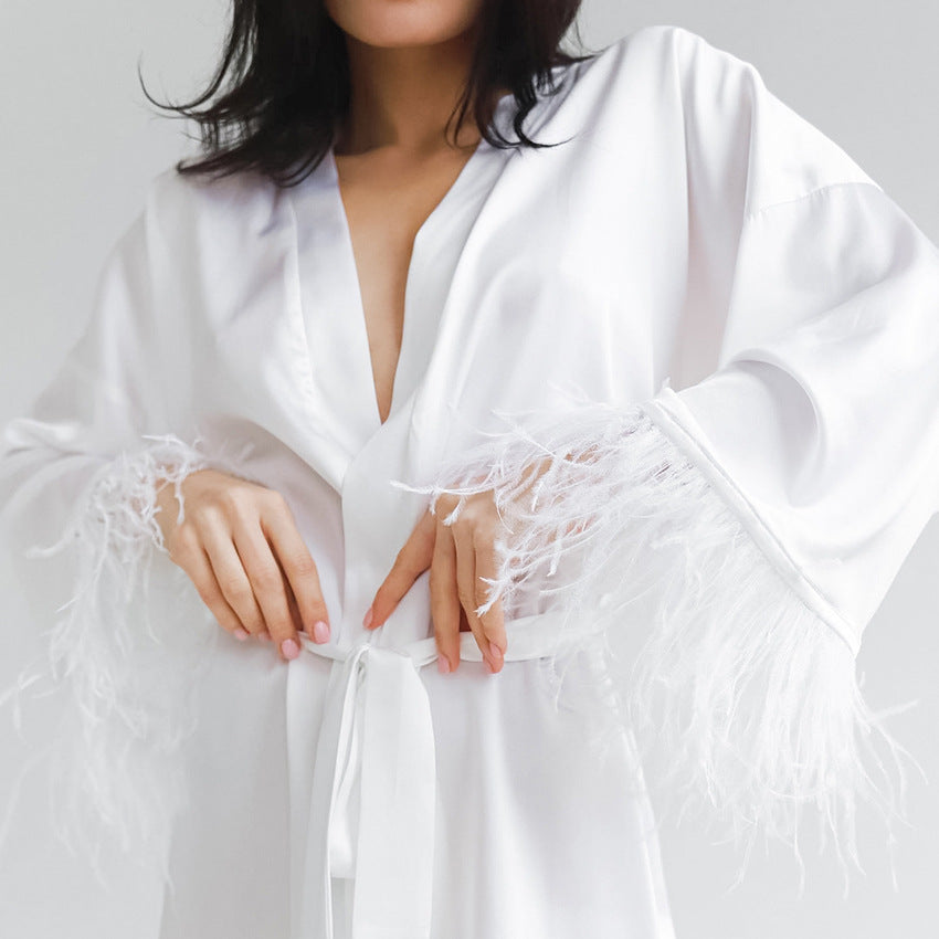 Feather Solid Color Casual Sleepwear Dress