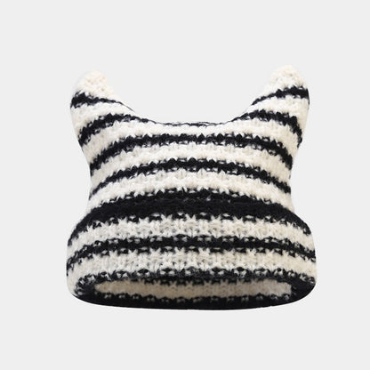 Stripe Cute Contrast Color Knit Beabie