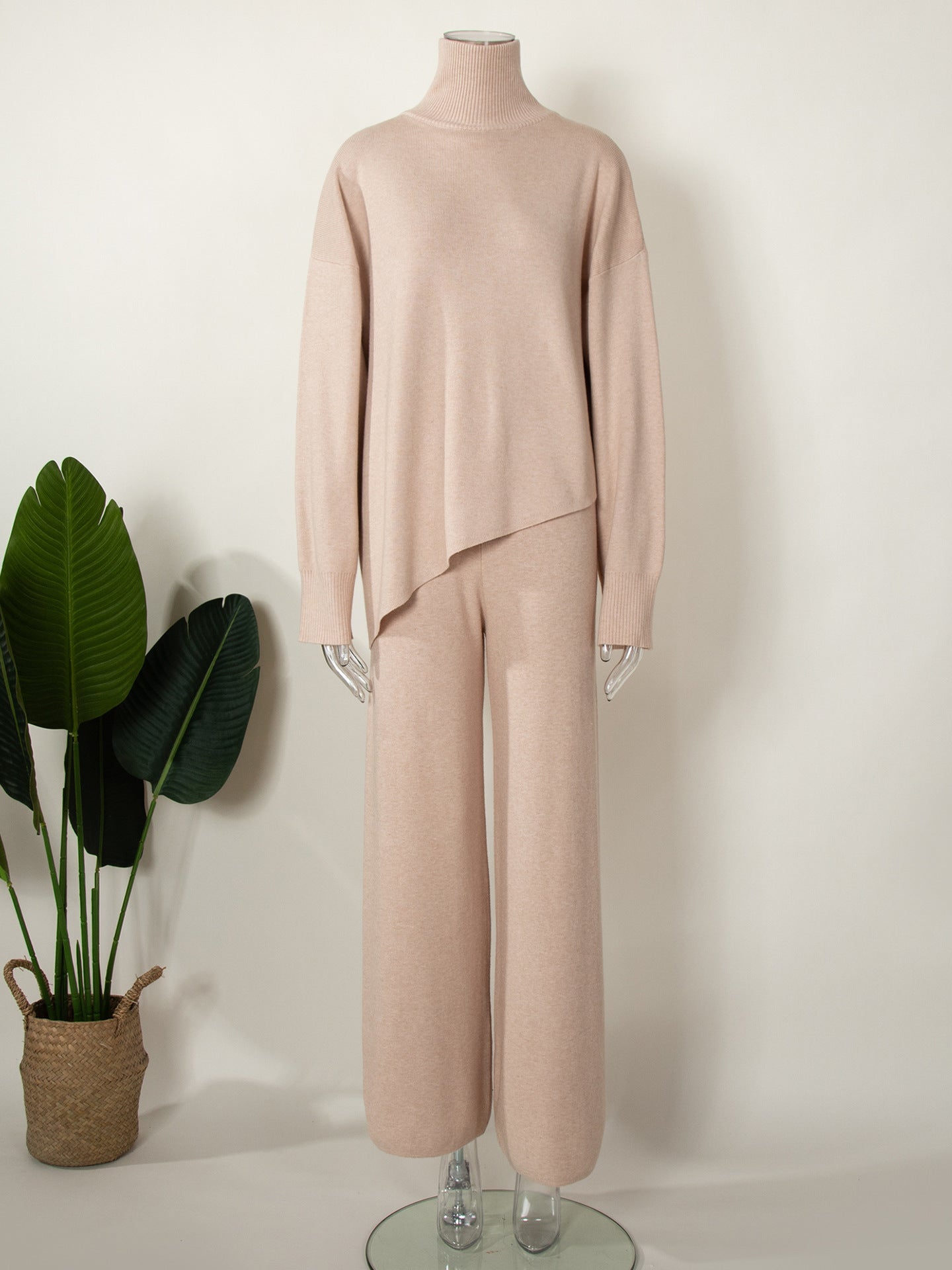 High Collar Irregular Knit Sets