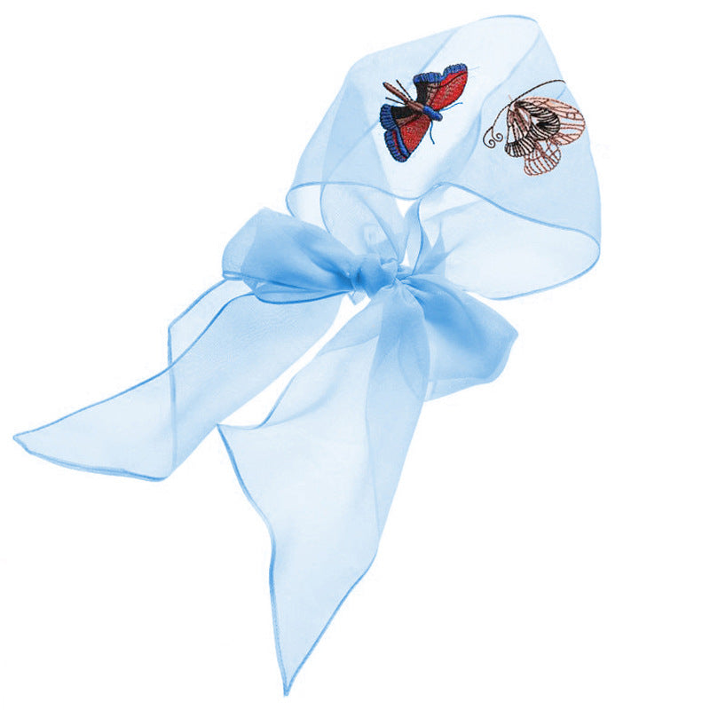 Summer Thin Embroidery Butterfly Narrow Strip Silk Scarf Women Spring And Autumn Versatile Fashion Gauze Scarf Women