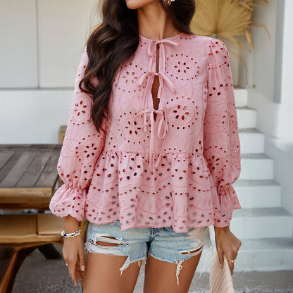 Casual Open Front Cardigan Top With Drawstring