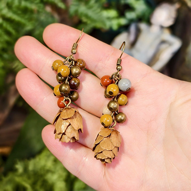 Vintage Botanical Wood Hoop Earrings - Handcrafted Nature-Inspired Designs
