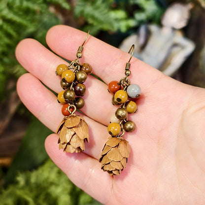 Vintage Botanical Wood Hoop Earrings - Handcrafted Nature-Inspired Designs