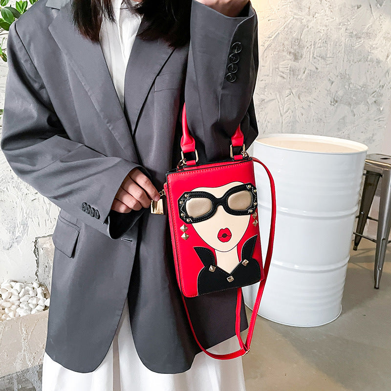 Creative Fun Face Studded Sunglasses Color Block Crossbody Bag