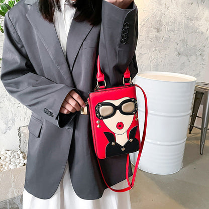 Creative Fun Face Studded Sunglasses Color Block Crossbody Bag