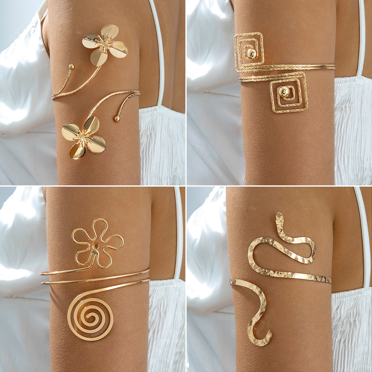 Floral Open Arm Cuff Bracelet Geometric Punk Style Beach Party Jewelry