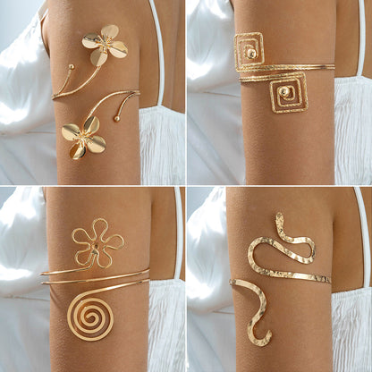 Floral Open Arm Cuff Bracelet Geometric Punk Style Beach Party Jewelry