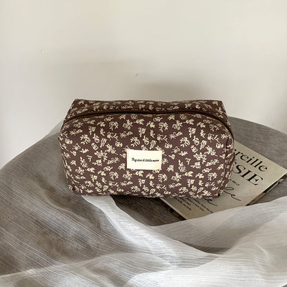 French Floral Makeup Organizer Bag Portable Travel Cosmetic Case