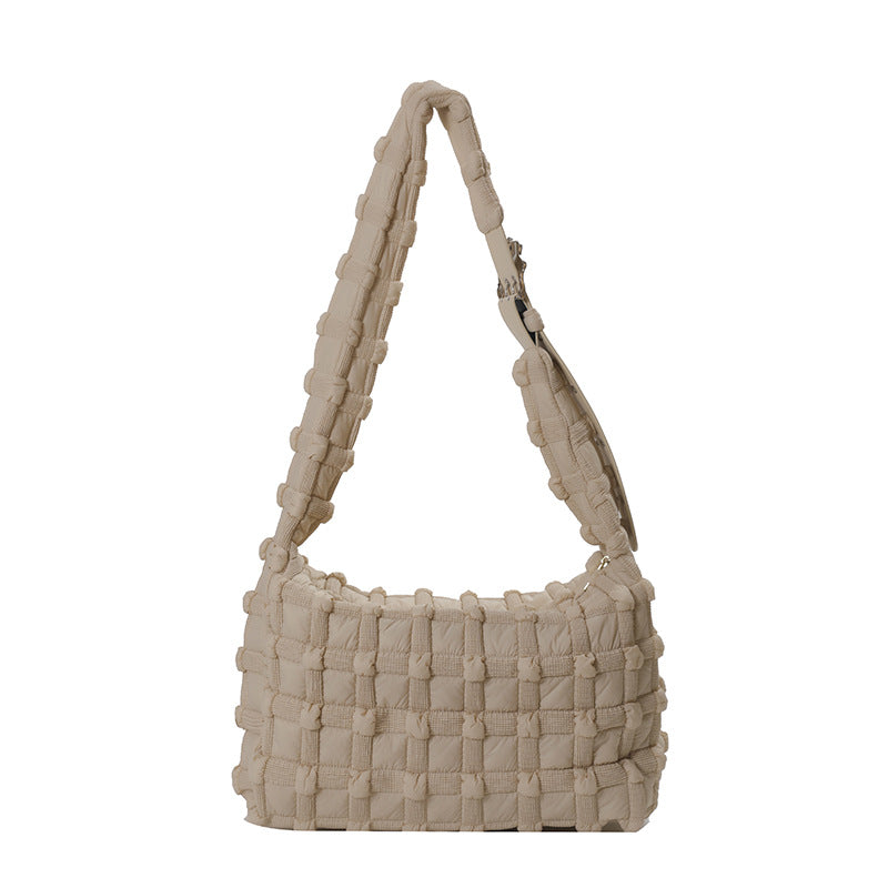 Checkered Cloud Puff Bag Trendy Nylon Shoulder Bag