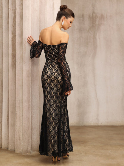 Elegant Lace Off-Shoulder Bodycon Midi Dress for Parties