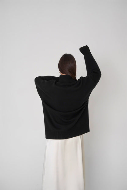 High Collar Loose Solid Color Sweater