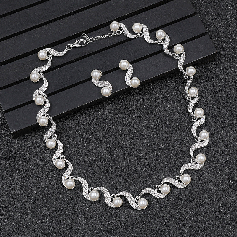 Pearl Necklace and Earring Jewelry Set for Women - Luxurious Alloy Design