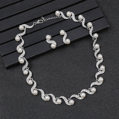 Pearl Necklace and Earring Jewelry Set for Women - Luxurious Alloy Design