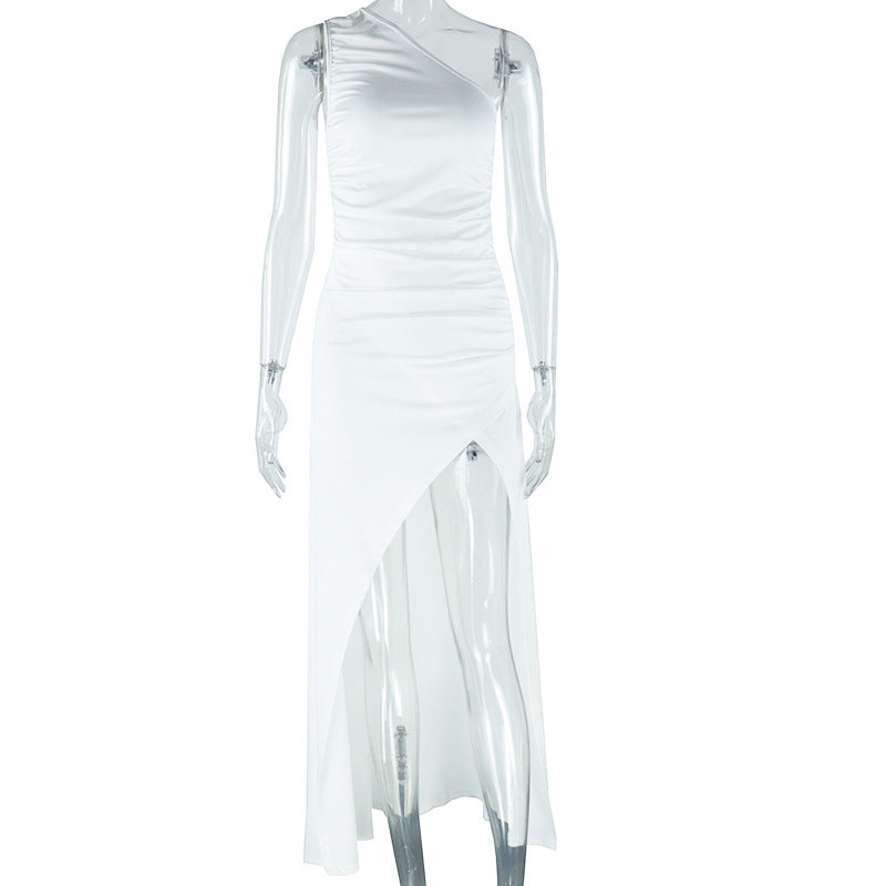 Asymmetrical Sleeveless Long Dress Elegant Solid Color