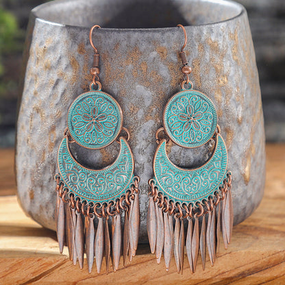 Exaggerated Geometric Tassel Earrings Vintage Long Chain Drop Earrings