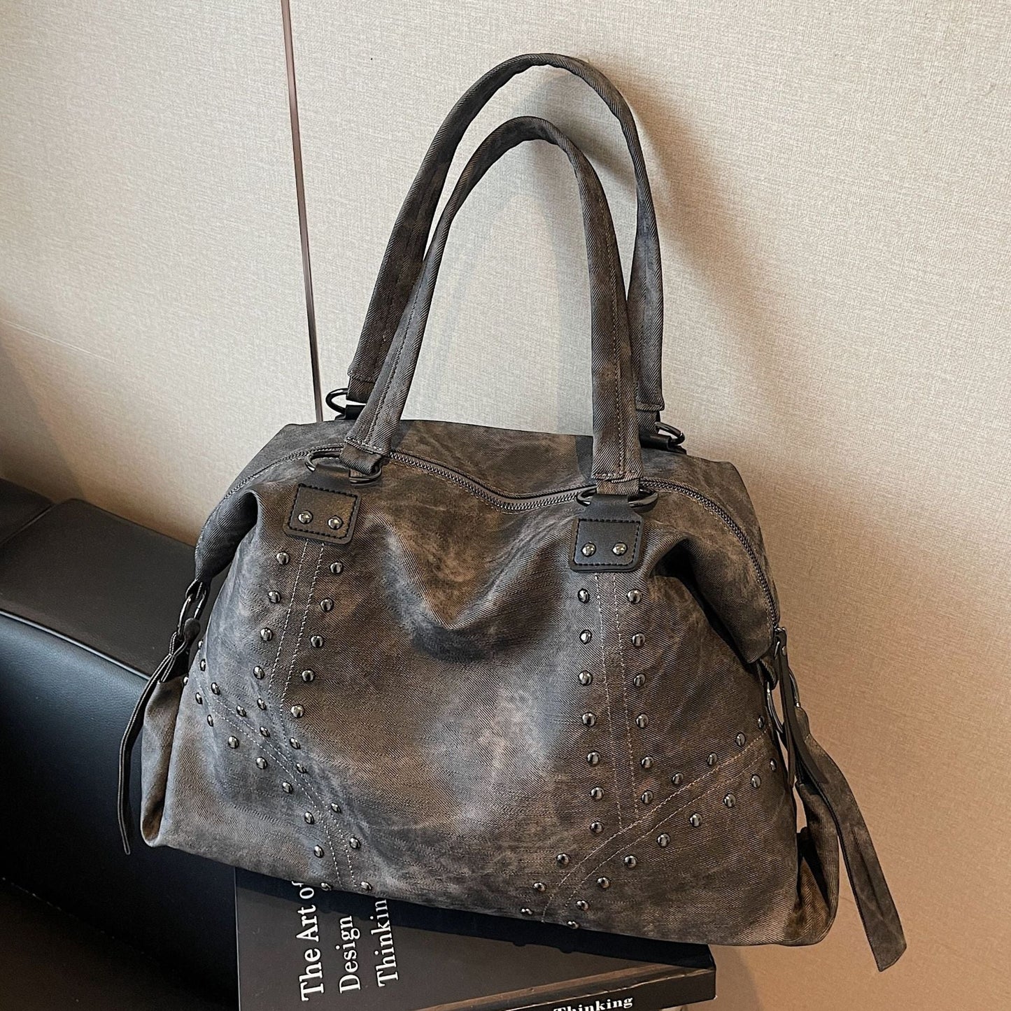 Trendy Soft PU Leather Tote Bag with Studs