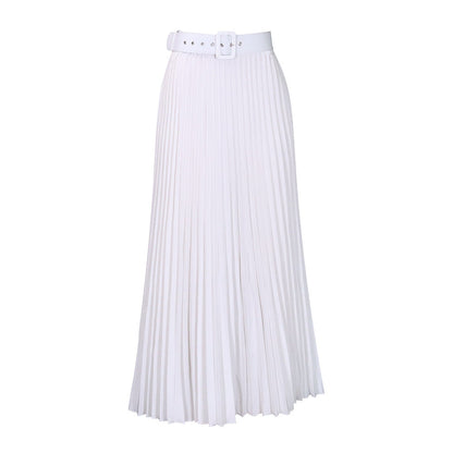 High Waist A-Line Midi Skirt With Belt In Solid Colors