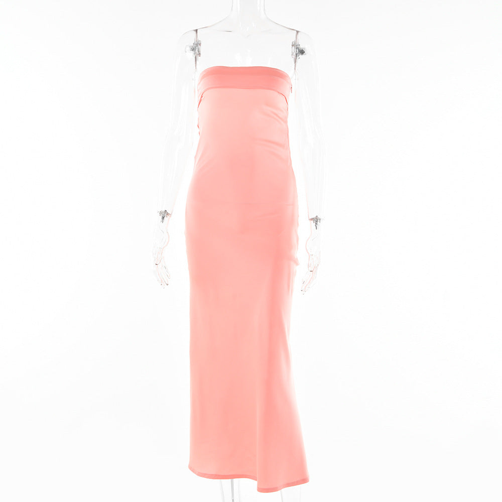 Banquet Evening Dress Drape Hot Girl Dress New Solid Color Backless Waist Long Skirt