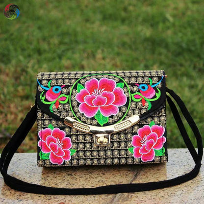 The New Embroidered Ethnic Bag, Mobile Phone Change Bag, Double-Layer Small Bag, Women'S Clutch Bag