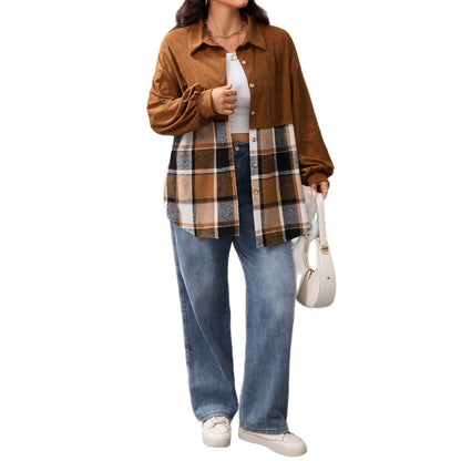 Plus Size Long Sleeve Plaid Jacket Comfortable Casual Outerwear