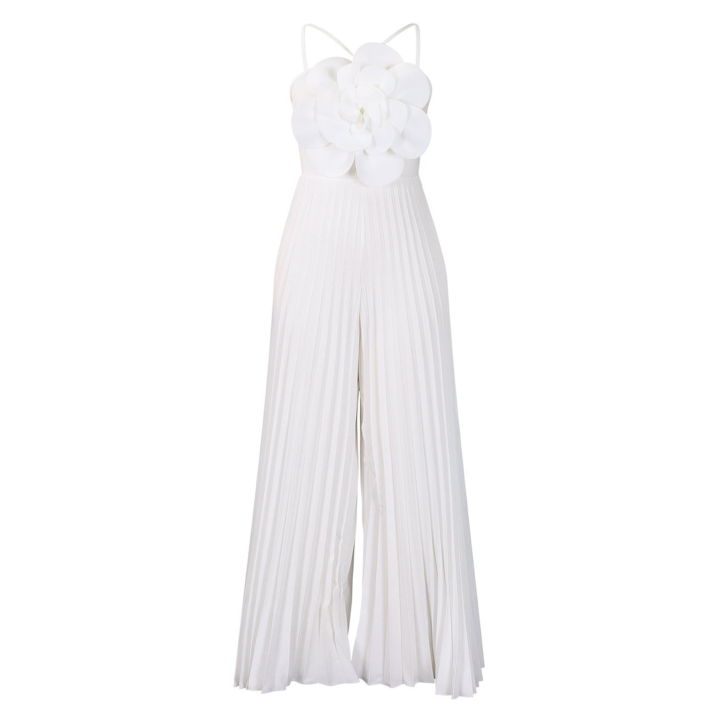 Fashionable Sexy Solid Color Pleated Jumpsuit With Floral Design