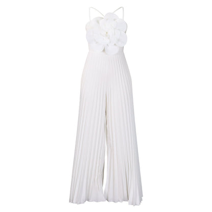 Fashionable Sexy Solid Color Pleated Jumpsuit With Floral Design