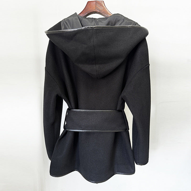 Belted Batwing Sleeve Wool Blend Jacket