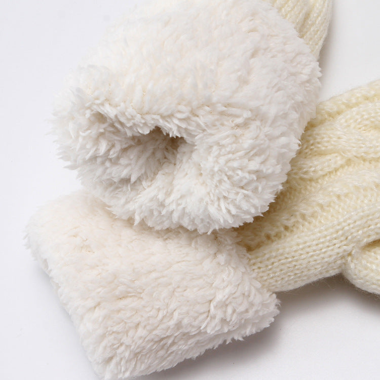 Solid Color Twist Knit Winter Padded Gloves