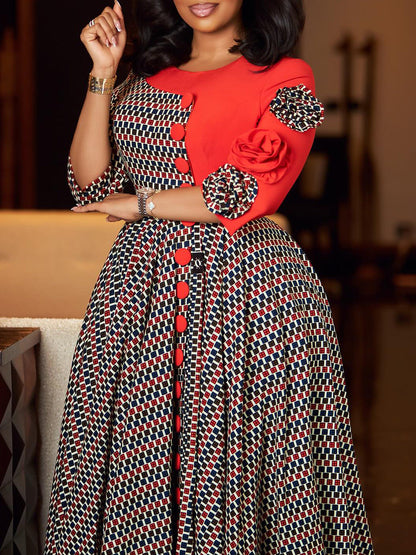 African Print Elegant A-Line Dress With Half Sleeves