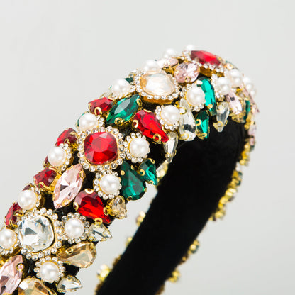 Vintage Baroque Style Velvet Headband for Women with Rhinestones and Pearls