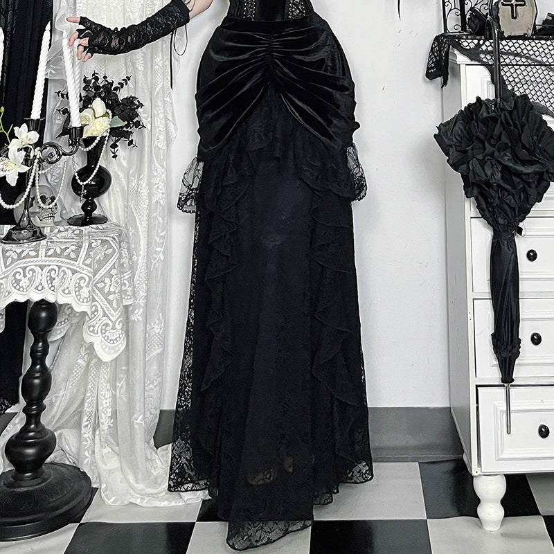Victorian Style Velvet Midi Skirt Elegant Evening Dress