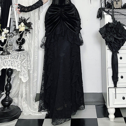 Victorian Style Velvet Midi Skirt Elegant Evening Dress